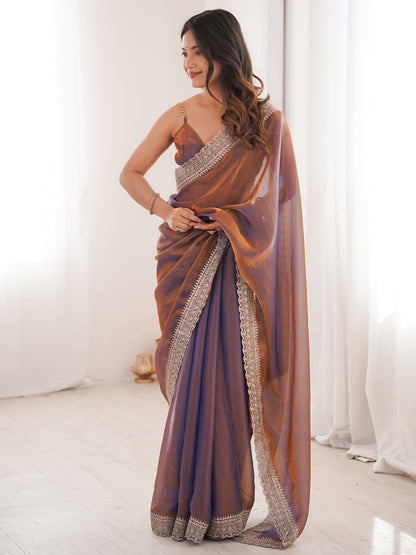 Women's Fendy Satin Saree With Unstitched Blouse Piece