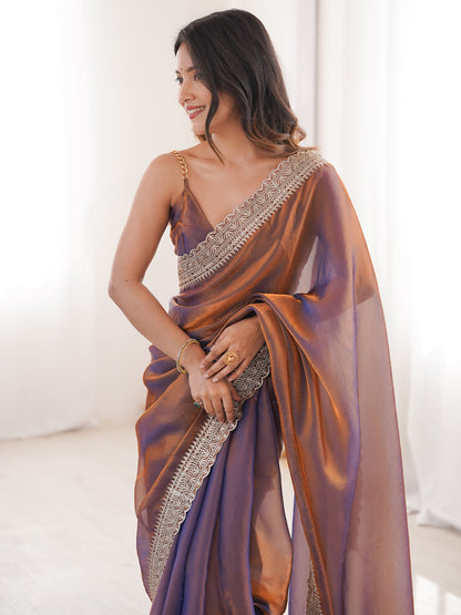 Women's Fendy Satin Saree With Unstitched Blouse Piece
