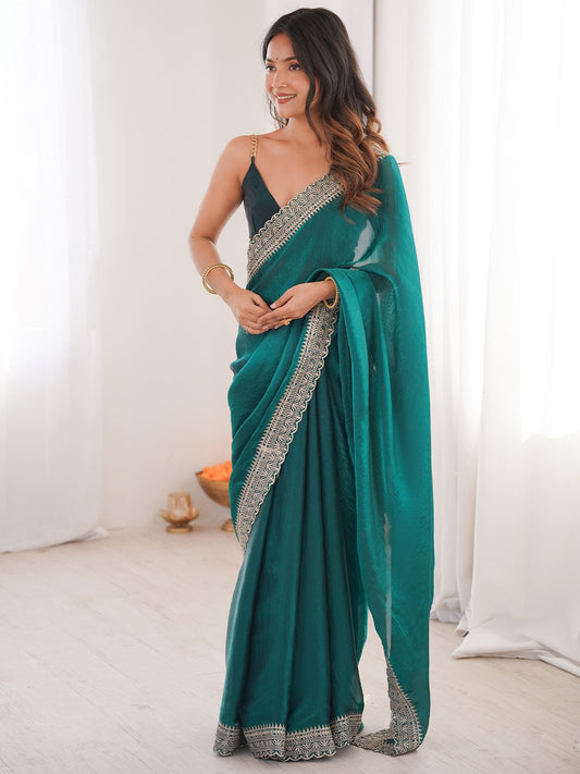 Women's Fendy Satin Saree With Unstitched Blouse Piece