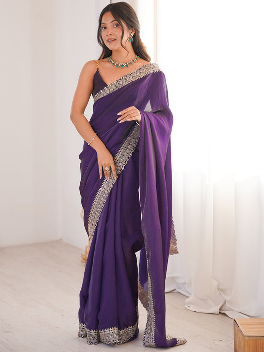 Women's Fendy Satin Saree With Unstitched Blouse Piece