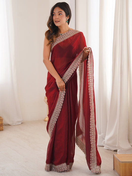 Women's Fendy Satin Saree With Unstitched Blouse Piece