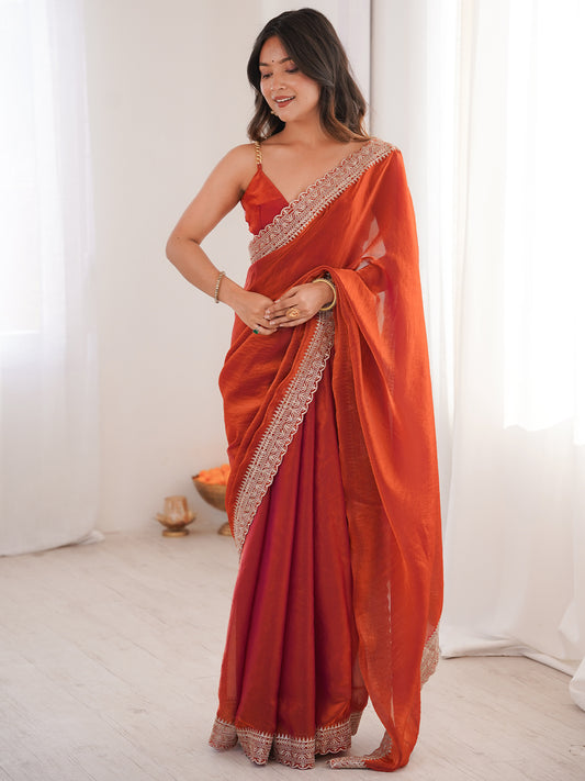 Women's Fendy Satin Saree With Unstitched Blouse Piece