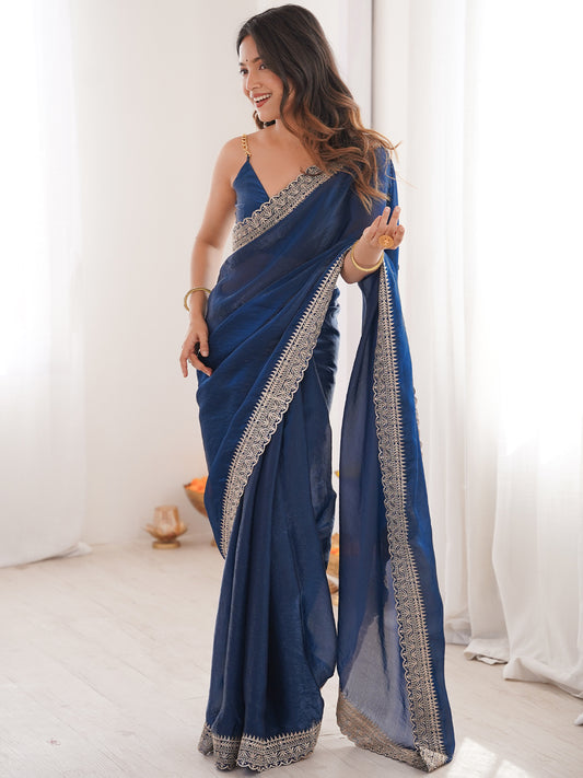 Women's Fendy Satin Saree With Unstitched Blouse Piece