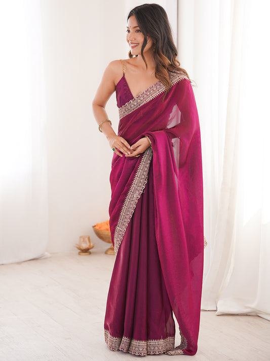 Women's Fendy Satin Saree With Unstitched Blouse Piece