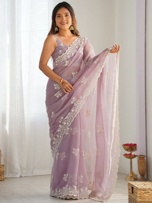Women's Shimmer Silk Saree With Unstitched Blouse Piece