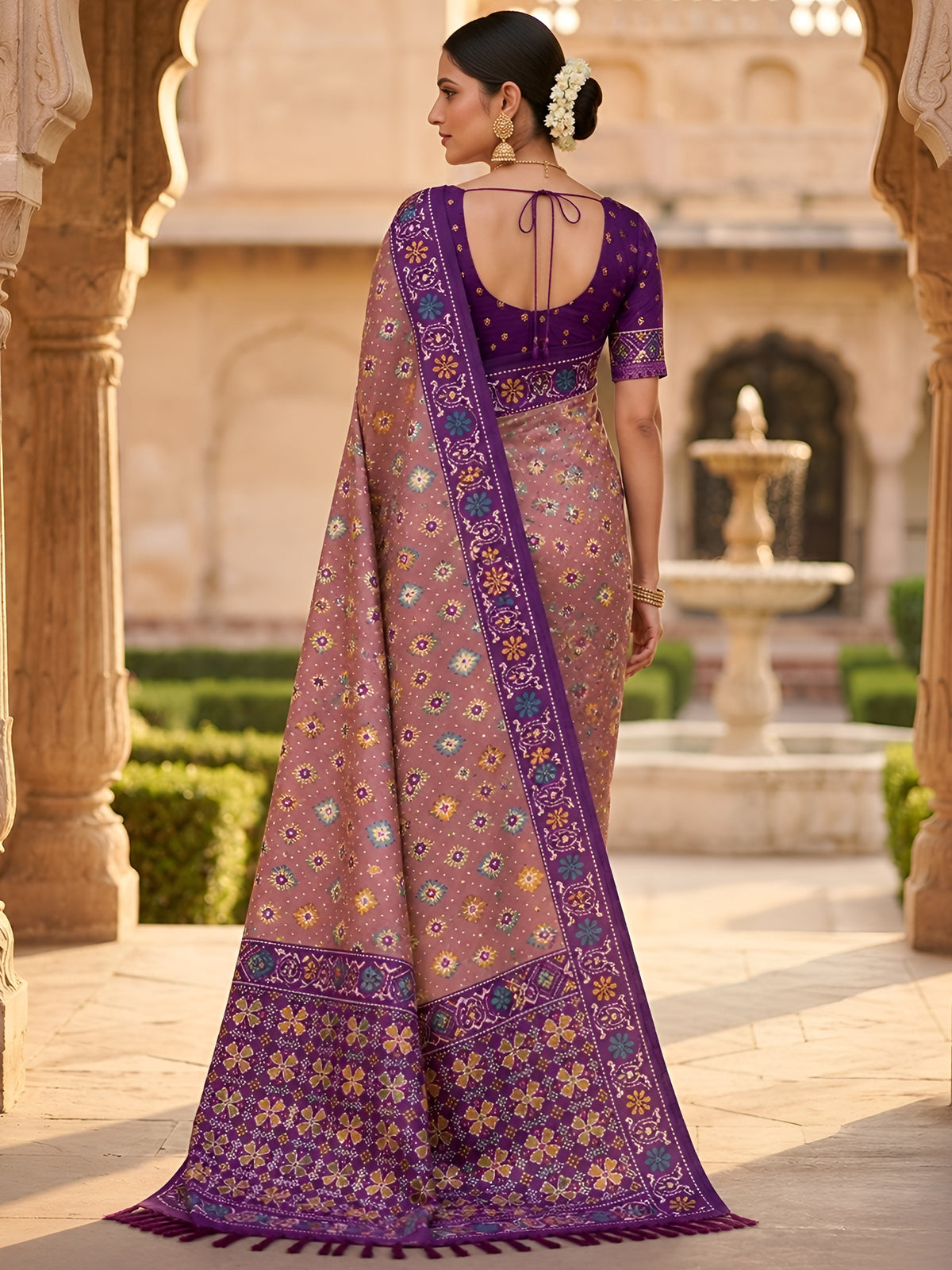 Women's Patola Silk Saree With Unstitched Blouse Piece