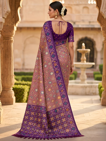 Women's Patola Silk Saree With Unstitched Blouse Piece