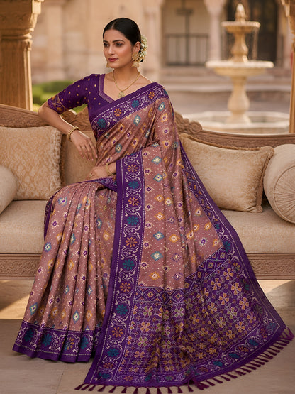 Women's Patola Silk Saree With Unstitched Blouse Piece
