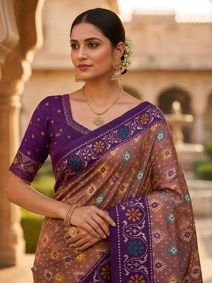 Women's Patola Silk Saree With Unstitched Blouse Piece