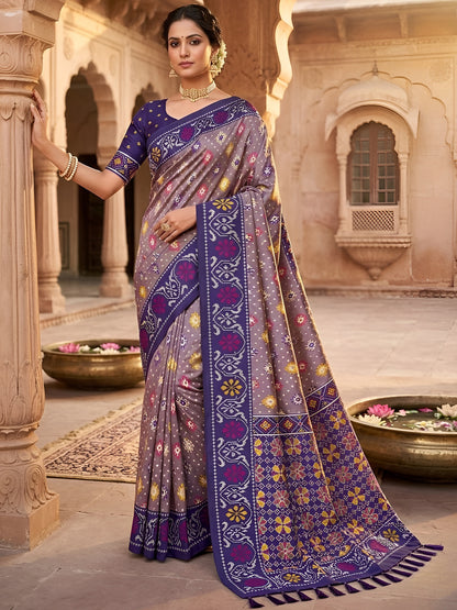 Women's Patola Silk Saree With Unstitched Blouse Piece