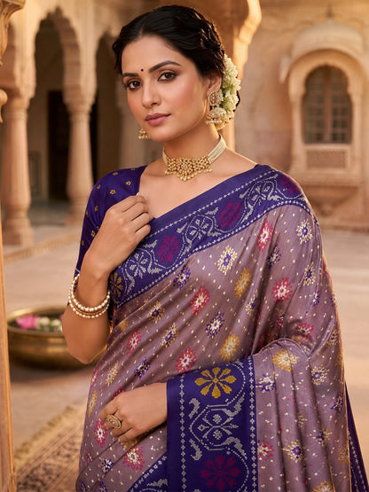 Women's Patola Silk Saree With Unstitched Blouse Piece