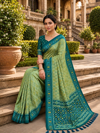 Women's Patola Silk Saree With Unstitched Blouse Piece