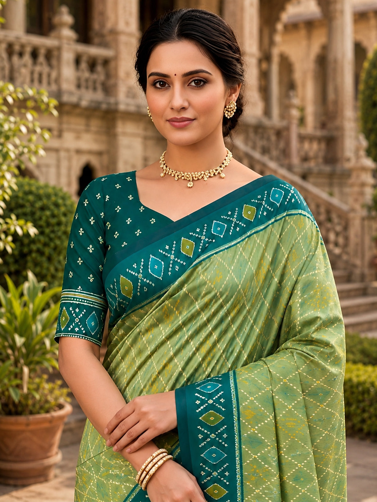Women's Patola Silk Saree With Unstitched Blouse Piece