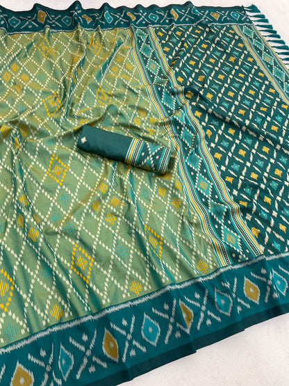 Women's Patola Silk Saree With Unstitched Blouse Piece