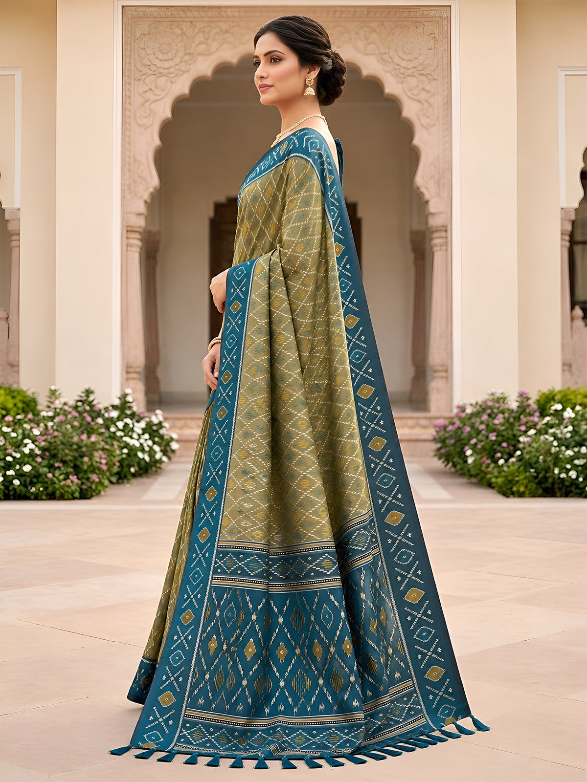 Women's Patola Silk Saree With Unstitched Blouse Piece