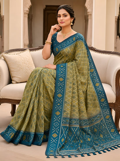 Women's Patola Silk Saree With Unstitched Blouse Piece