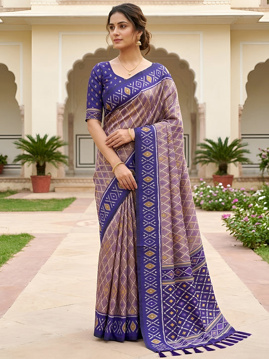 Women's Patola Silk Saree With Unstitched Blouse Piece