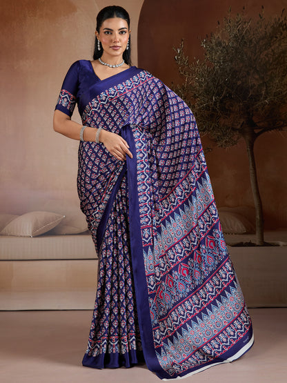 Women's Satin Georgette Saree With Unstitched Blouse Piece