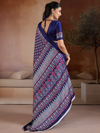 Women's Satin Georgette Saree With Unstitched Blouse Piece