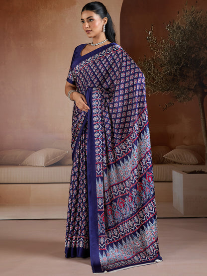 Women's Satin Georgette Saree With Unstitched Blouse Piece