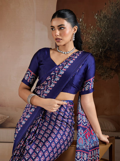 Women's Satin Georgette Saree With Unstitched Blouse Piece