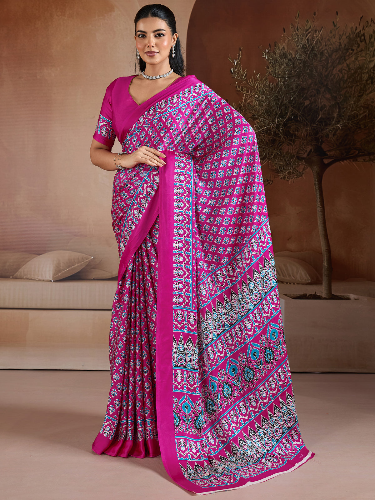 Women's Satin Georgette Saree With Unstitched Blouse Piece