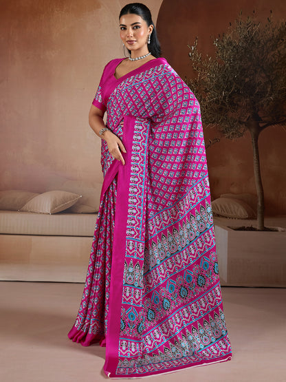 Women's Satin Georgette Saree With Unstitched Blouse Piece
