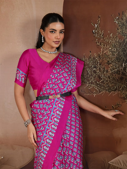 Women's Satin Georgette Saree With Unstitched Blouse Piece