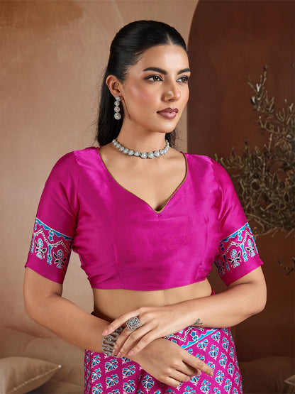Women's Satin Georgette Saree With Unstitched Blouse Piece