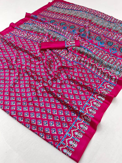 Women's Satin Georgette Saree With Unstitched Blouse Piece