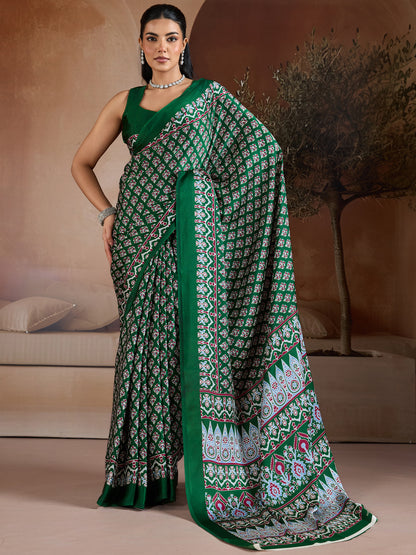 Women's Satin Georgette Saree With Unstitched Blouse Piece