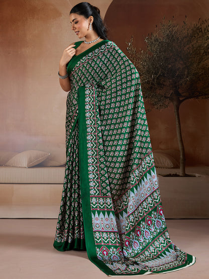 Women's Satin Georgette Saree With Unstitched Blouse Piece