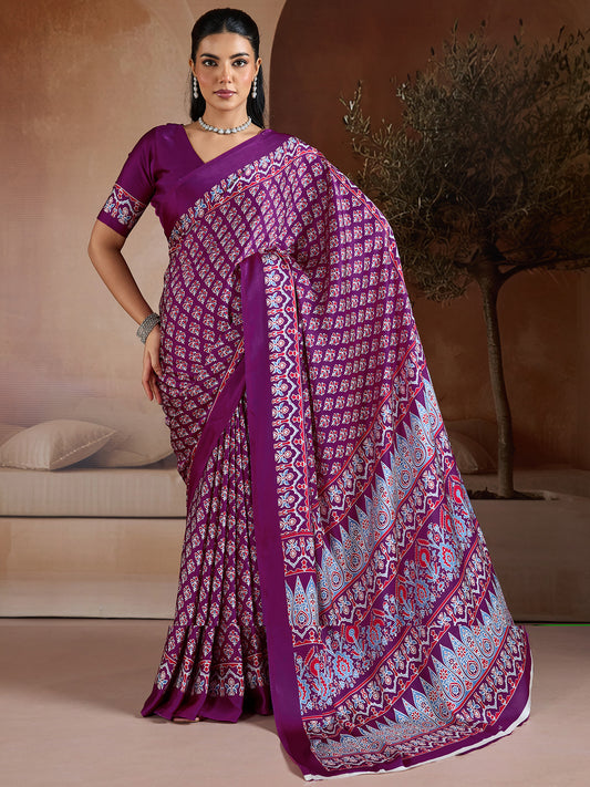 Women's Satin Georgette Saree With Unstitched Blouse Piece