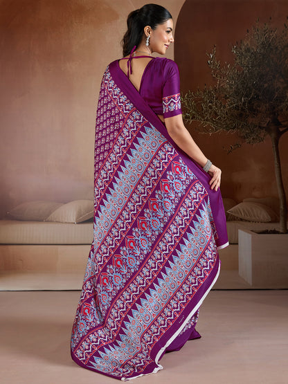 Women's Satin Georgette Saree With Unstitched Blouse Piece