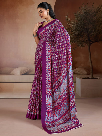 Women's Satin Georgette Saree With Unstitched Blouse Piece