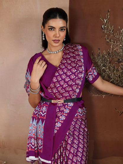 Women's Satin Georgette Saree With Unstitched Blouse Piece
