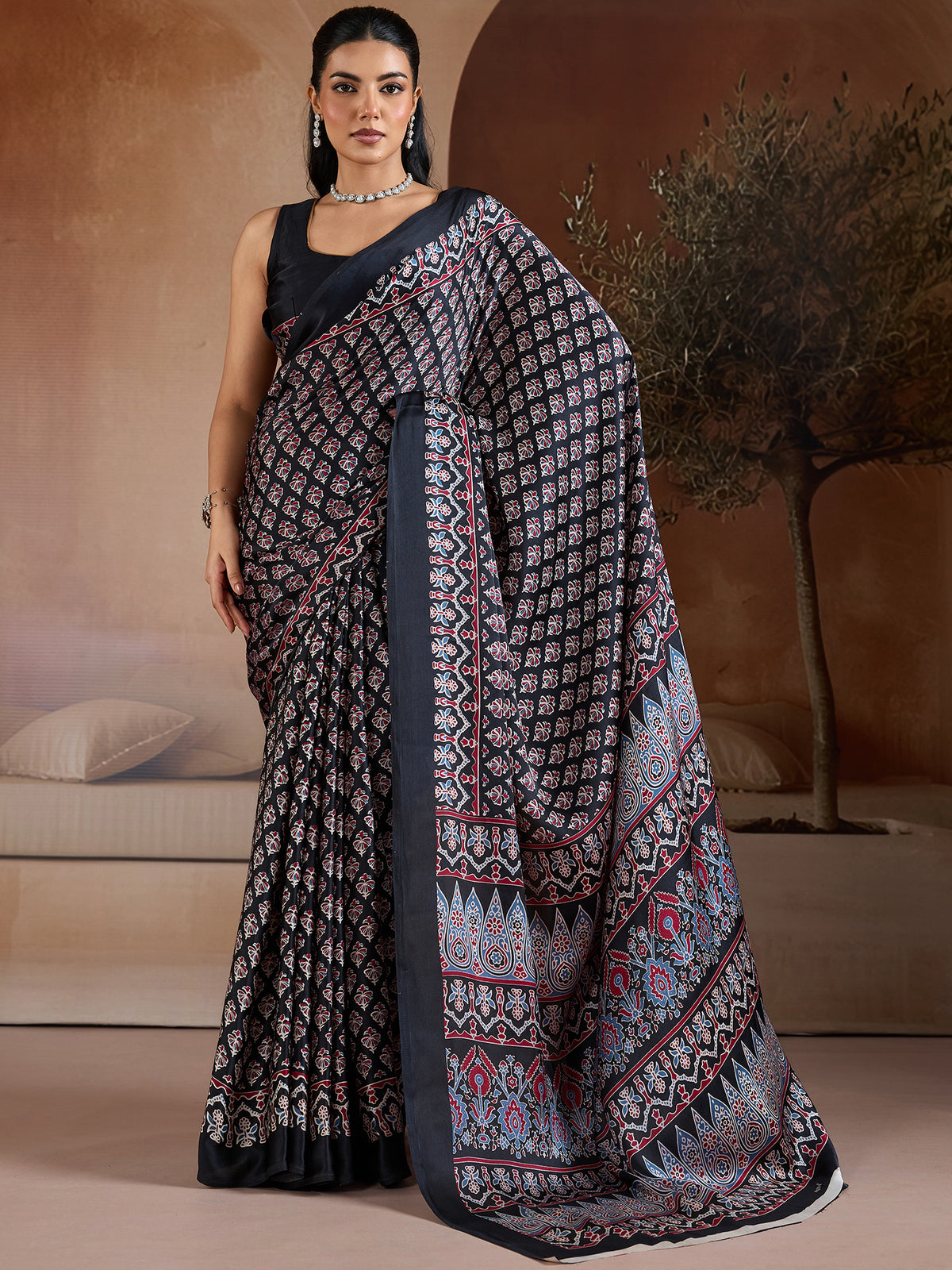 Women's Satin Georgette Saree With Unstitched Blouse Piece