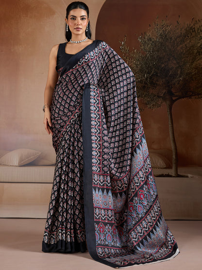 Women's Satin Georgette Saree With Unstitched Blouse Piece