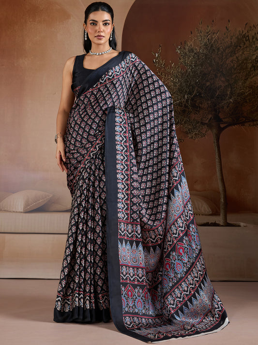 Women's Satin Georgette Saree With Unstitched Blouse Piece