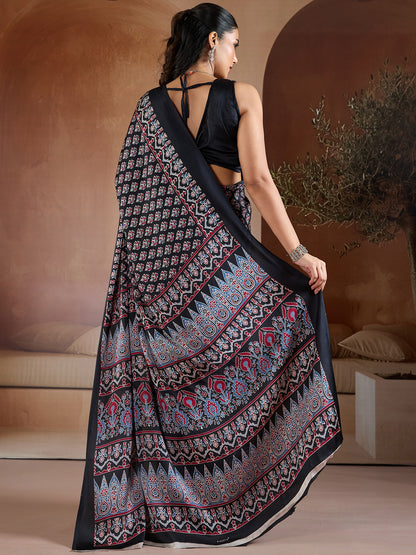 Women's Satin Georgette Saree With Unstitched Blouse Piece