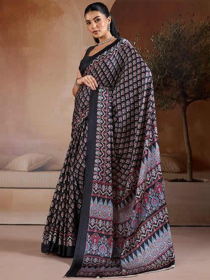 Women's Satin Georgette Saree With Unstitched Blouse Piece
