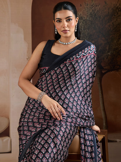 Women's Satin Georgette Saree With Unstitched Blouse Piece
