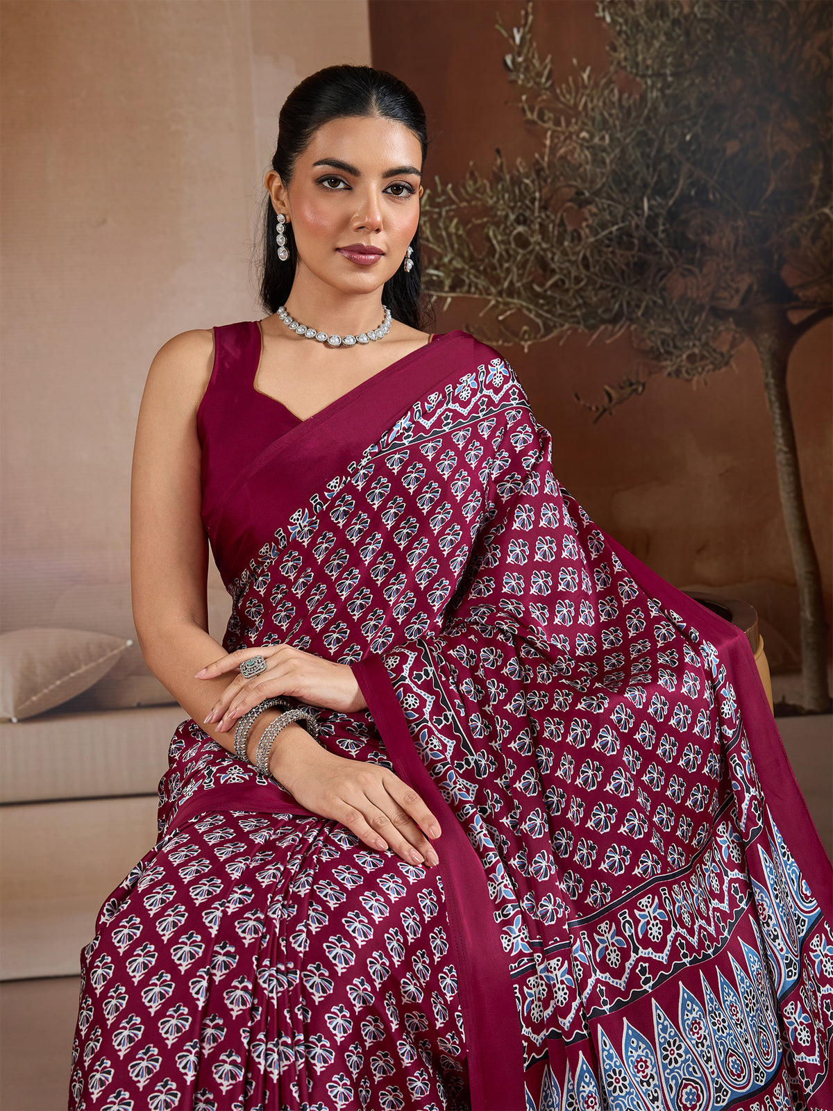 Women's Satin Georgette Saree With Unstitched Blouse Piece