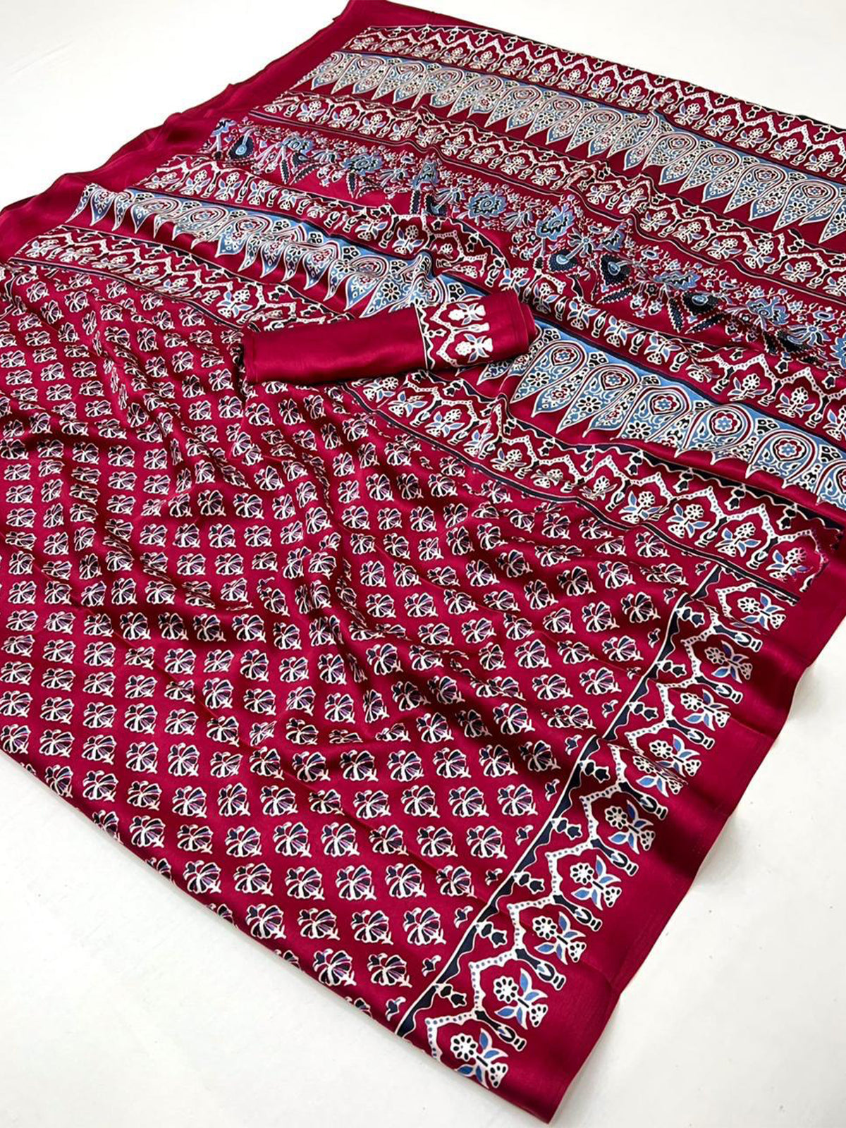 Women's Satin Georgette Saree With Unstitched Blouse Piece