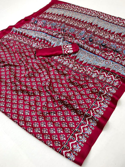 Women's Satin Georgette Saree With Unstitched Blouse Piece