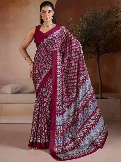 Women's Satin Georgette Saree With Unstitched Blouse Piece
