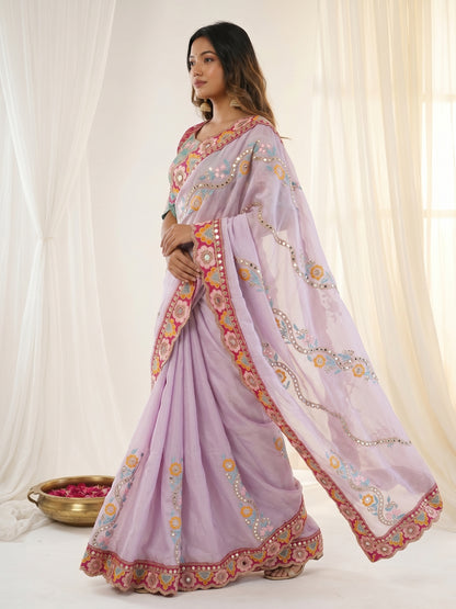 Women's Rangoli Silk Saree With Stitched Blouse Piece