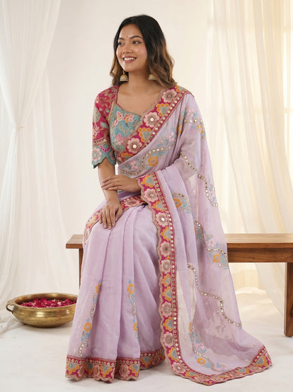 Women's Rangoli Silk Saree With Stitched Blouse Piece