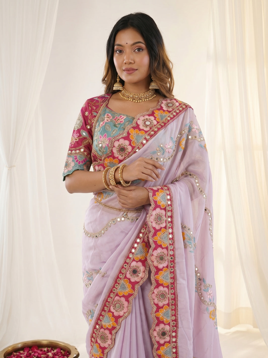 Women's Rangoli Silk Saree With Stitched Blouse Piece