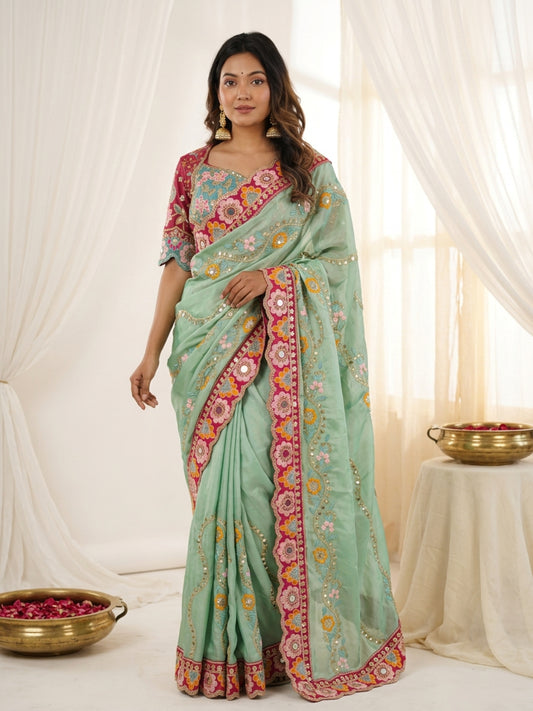 Women's Rangoli Silk Saree With Stitched Blouse Piece